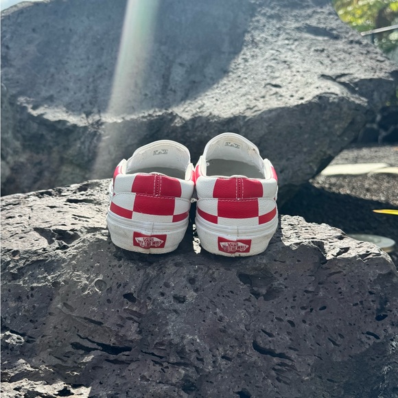 Vans Classic Slip-on Leather checkerboard White Red Slip on Shoes Men's 6.5 - Picture 5 of 9